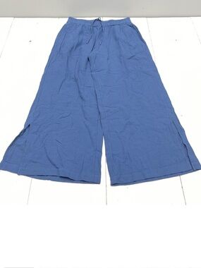 Pact Organic Cotton Double Gauze Wide Leg Blue Large Split Hem Pants